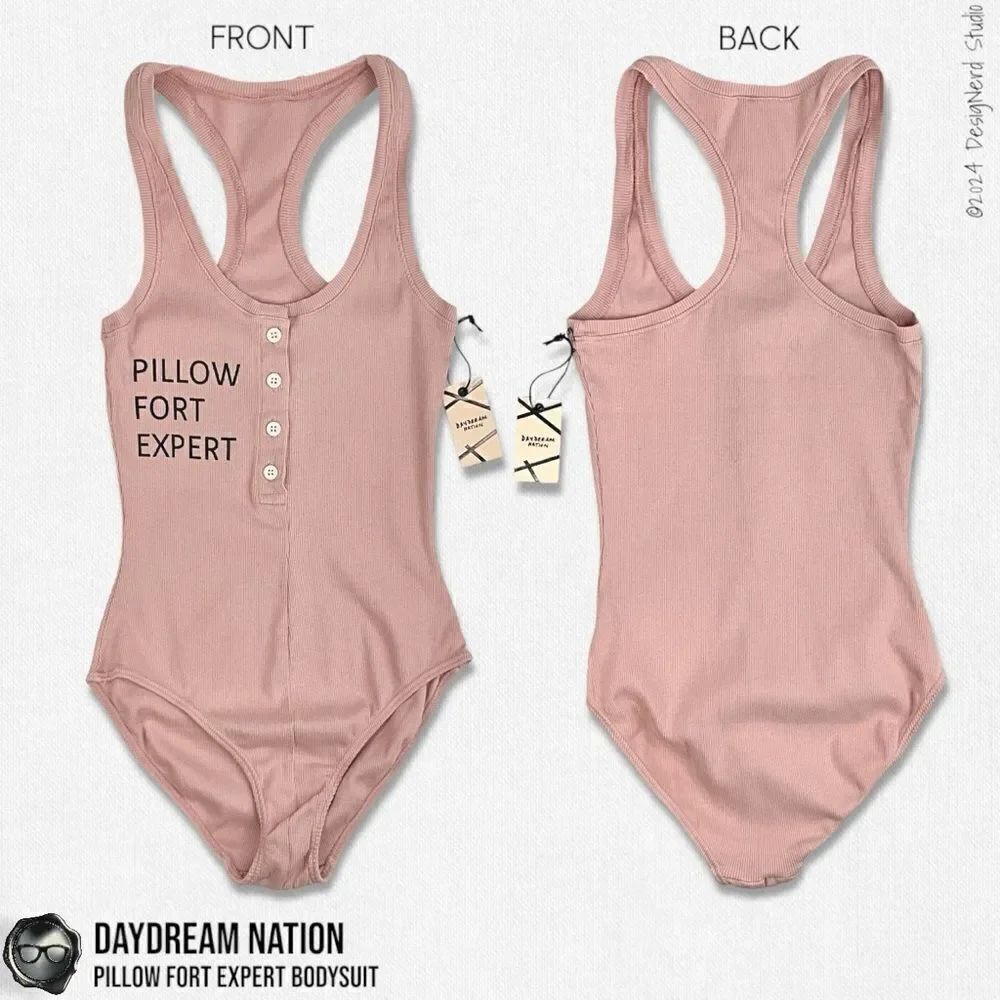 DOLLS KILL X DAYDREAM NATION PILLOW FORT BODYSUIT IN ROSE PINK RIBBED SIZE XS